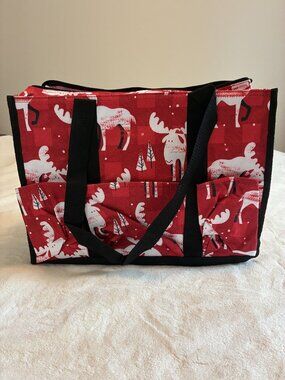 Thirty-One Zip-Top Organizing Utility Tote | Moosin Around Moose Print | NWT